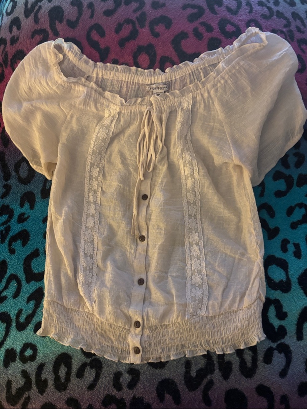 Poetry Cream Ruffle-Neck Button Front Blouse